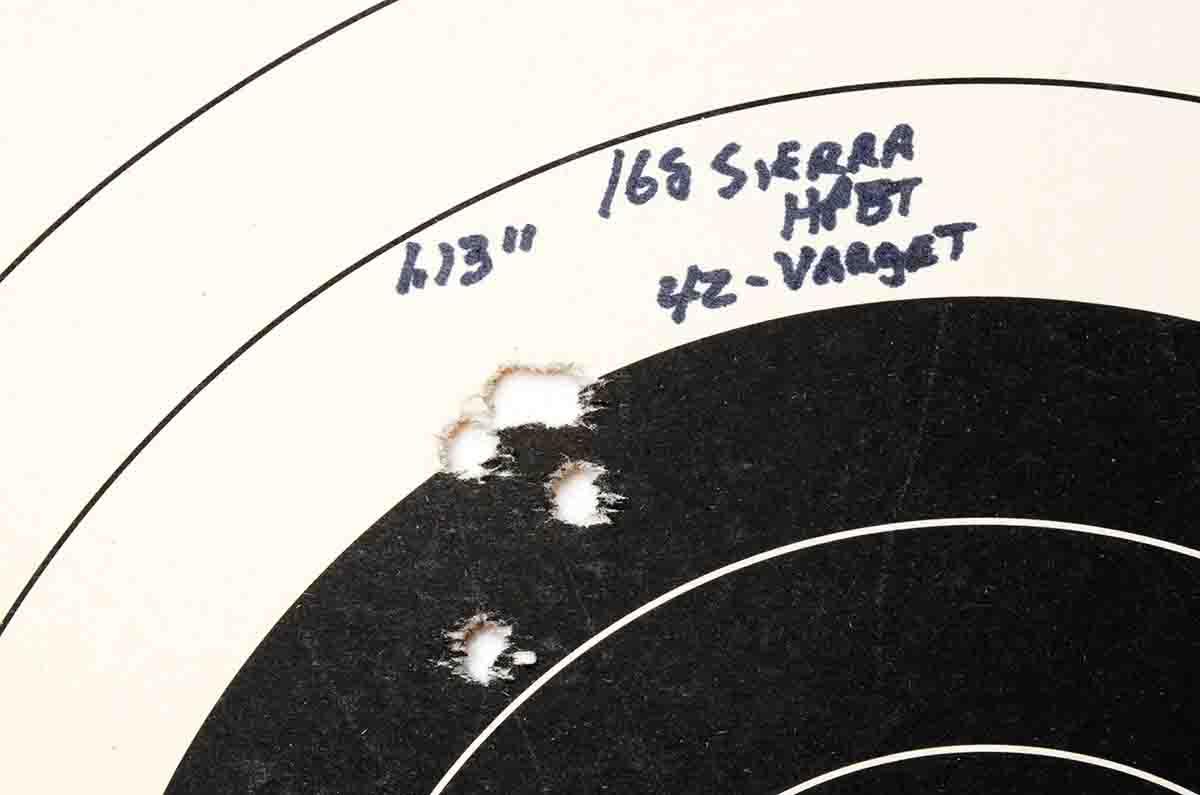 This group was typical of most loads fired with 165- to 168-grain bullets.